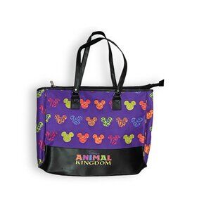 Disney Parks Animal Kingdom Mickey Mouse Zipper Tote Bag Canvas & Faux Leather